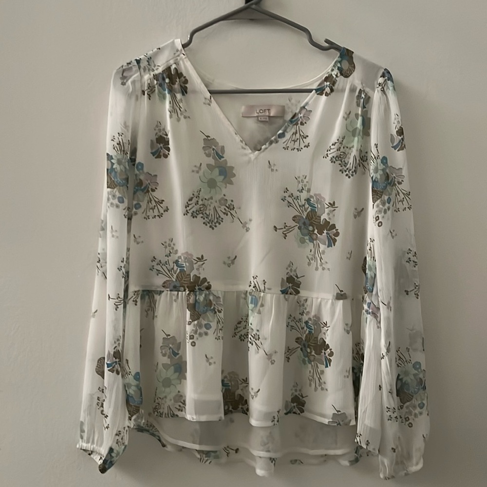 Loft white floral blouse, size XS